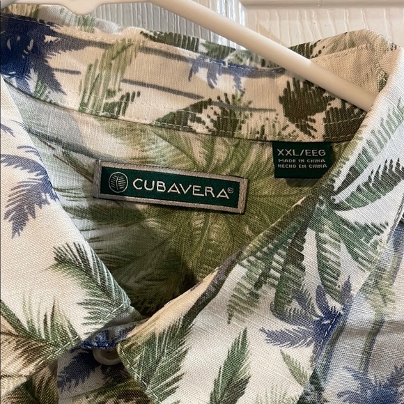 Cubavera Green and Blue Palm Print Men's Shirt - Picture 2 of 8
